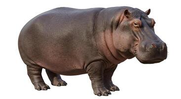 Hippopotamus Standing Isolated on White Background Large African Herbivore photo