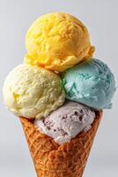Scrumptious Ice Cream in a Waffle Cone A symphony of flavors, textures, and colors. This delightful dessert is the perfect summer photo