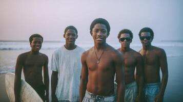 Joyful Black Youths at the Beach A Summer Day of Friendship and Fun photo