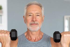 Senior Man Weightlifting Fitness and Strength Training for Active Aging. A healthy lifestyle for older adults. Exercise and wellb photo