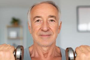 Portrait of a Determined Senior Man Lifting Weights A Focus on Health, Fitness, and Active Aging photo
