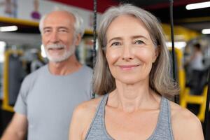 Active Senior Couple Gym Workout, Fitness, and Healthy Lifestyle. A photo depicting a healthy and active senior couple in a gym,