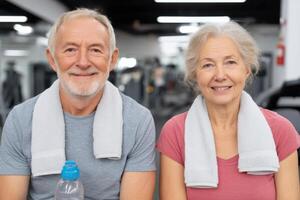 Active Senior Couple Enjoying a Workout at the Gym Fitness, Health, and Wellness in Retirement photo