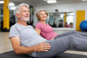 Active Senior Couple Enjoying Fitness Gym Workout, Exercise, and Healthy Lifestyle for Retirement photo