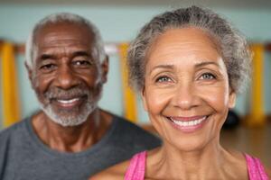 Portrait of a Smiling Senior Couple at the Gym Active, Healthy, and Happy Together in Retirement photo