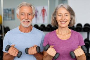 Senior Couple Fitness Weight Training for a Healthy and Active Retirement. Discover effective workout routines for elderly indivi photo