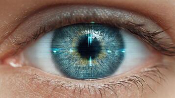 Digital Eye A Futuristic Vision of Technology and Humanity. view of a human eye with a digital interface overlay, symbolizing the photo