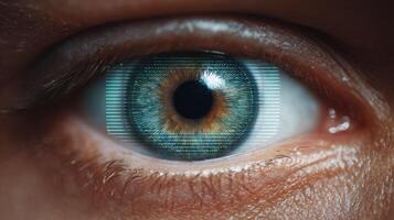 Human Eye with Futuristic Digital Interface Overlay Biometric, Technology, and Science Concept photo