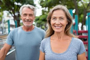 Portrait of a Happy Senior Couple Enjoying Their Active Lifestyle Outdoors. A Smiling Man and Woman, Healthy and Full of Life, Em photo