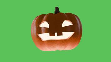 3D animation of a smiling Halloween pumpkins lantern, illuminated and moving on a green screen background video