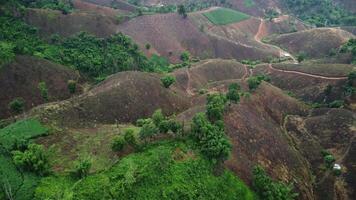 Aerial view of a mountain that has been cut down and destroyed by humans. Bird's-eye view of deforestation in Thailand. Environmental destruction. video