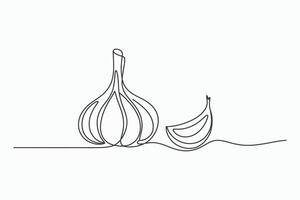 Single line drawing of garlic bulb and clove vector