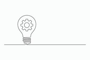 Single line drawing light bulb with gear inside vector