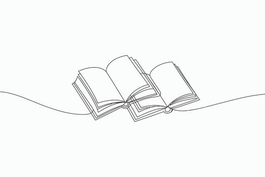 Minimalist single line drawing of three open books stacked and overlapping vector