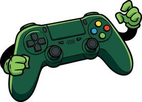 Green Gamepad Controller with Animated Hands Illustration for Gaming Enthusiasts and Technology Fans vector