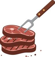 Grilled steak slices with meat fork illustration for cooking and food concepts vector