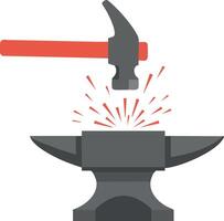 Hammer Striking Anvil Producing Sparks Blacksmithing Tool Illustration vector