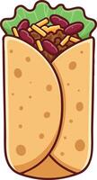 Burrito with lettuce beans and rice illustration in simple style vector