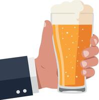 Hand Holding Glass of Beer Illustration with Foam and Bubbles Image vector