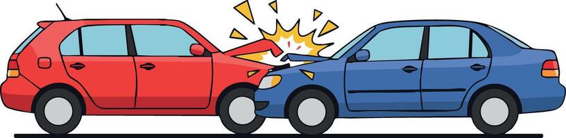 Car Collision Accident Illustration with Red and Blue Vehicles Front Impact Scene vector