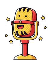Retro microphone with stars cartoon style illustration for music and broadcasting themes vector