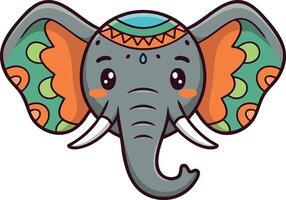 Elephant head with colorful decorated ears and tribal pattern illustration vector
