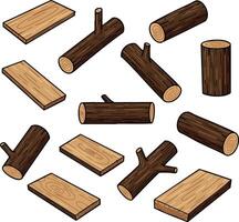 Wood Logs and Planks Illustration with Natural Brown Texture for Crafting and Construction vector