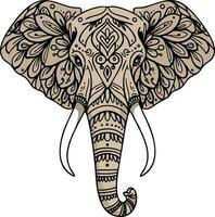 Elephant head with ornamental tribal patterns detailed illustration in brown and black colors vector
