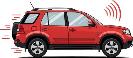 Red SUV Car Vehicle Illustration with Wireless Signal and Motion Lines Graphic vector