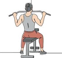 Man Exercising Lat Pulldown Machine at Gym Fitness Routine Strength Training vector