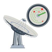 Round Radar and satellite system . Military, scientific and exploratory search system. Tech sensor circle symbol. Style is flat symbol, rounded angles vector
