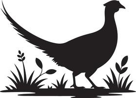 a pheasant silhouette stands in the grass vector