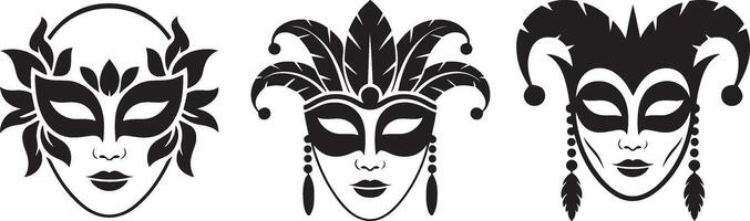 Set of black and white masquerade ball masks set vector