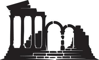 Silhouette of ancient Roman ruins, columns, arches, and stone steps vector