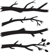 set of four simple black tree branch silhouettes isolated on white vector