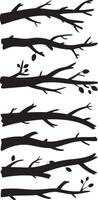 collection of six different black tree branch silhouettes isolated on white vector