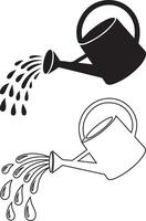 watering can pours water sillhouette and line art vector