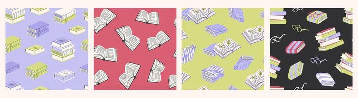 Colorful patterns of books and reading accessories vector