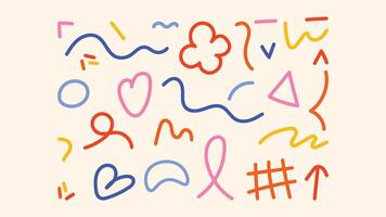 Childlike pack of sketchy arrows messy underline strokes thought tuchki and round shapes vector