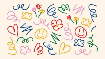 Doodle set with arrows lines cartoon tuchki and round bubbles in sketch style vector