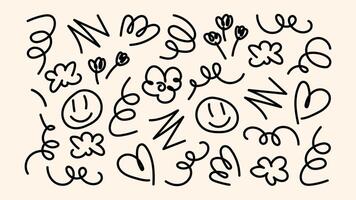 Doodle set with arrows underline lines cartoon tuchki and round bubbles in sketch style vector