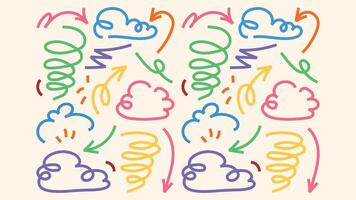 Crayon bundle with arrows soft underline lines dreamy tuchki and dotted circles vector