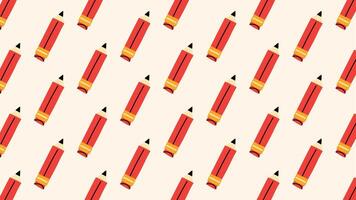 Seamless pattern with red school pencils cartoon style, hand-drawn texture for kids and education design. vector