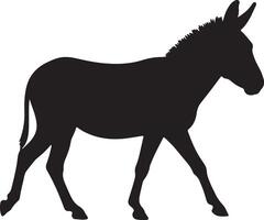 A silhouette of a donkey walking in a field vector