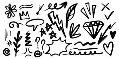 Hand Drawn Doodle Elements Set. Arrows, Shapes, Icons, and Symbols in Black and White vector