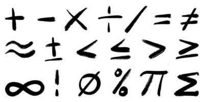 Hand Drawn Ink Brush Math Symbols Set on White Background vector