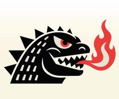 A stylized Godzilla head drawing based on traditional Japanese themes. vector