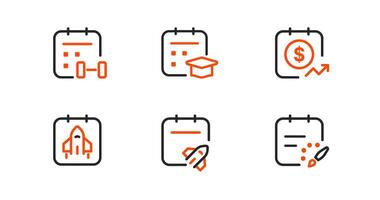 Specialized calendar icon set, fitness, academic, sales target, project kick-off, and creative planning. Perfect for diverse scheduling apps and business tools. vector
