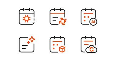 Modern calendar icons, AI events, Web3 launches, and real-time cloud updates. Ideal for cutting-edge tech, blockchain, and automated scheduling applications. vector