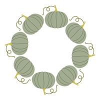 Blue pumpkin circle frame. Round border made of fall pumpkins. The pumpkins have different shapes and are arranged in a circle. flat isolated on white background. vector